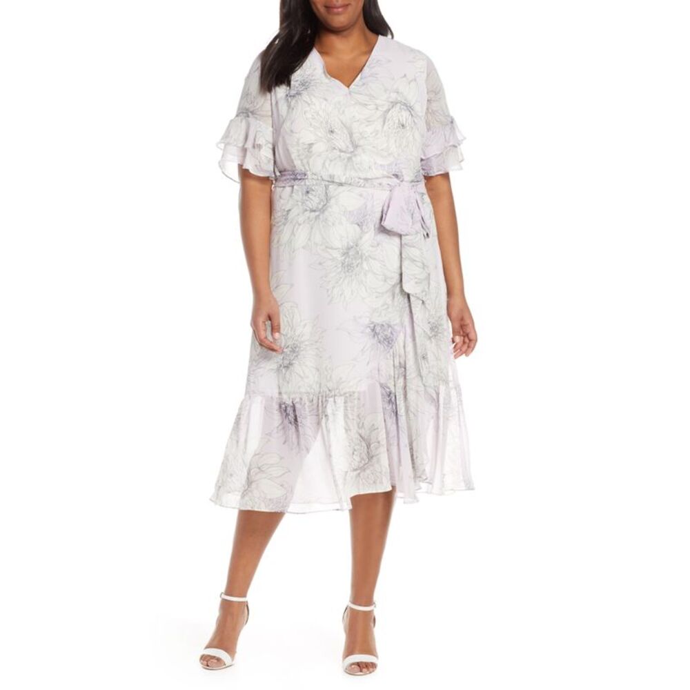 Vince Camuto Plus Size Tiered Ruffle Sleeve Blossoms Wrap Dress